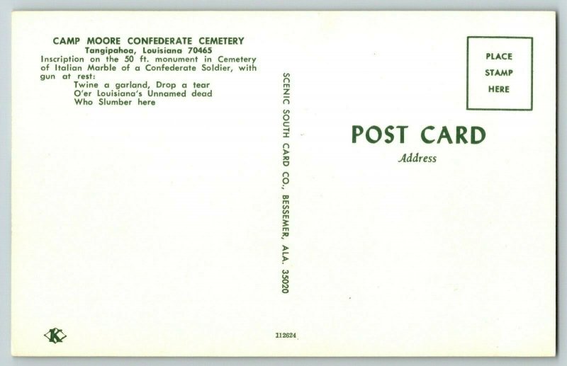 Postcard Camp Moore Confederate Cemetery Tangipahoa Louisiana  