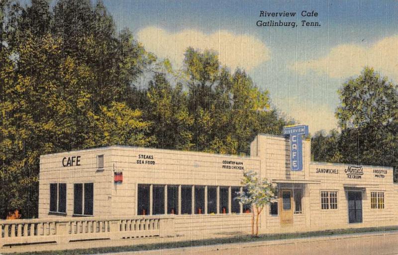 Gatlinburg Tennessee Riverview Cafe Linen Vintage Postcard K29167