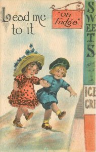 Postcard 1913 ice cream fudge shop children humor 23-12441