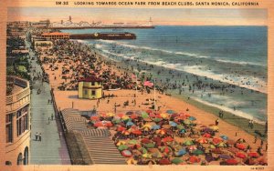 Vintage Postcard 1943 Looking Towards Ocean Park Beach Clubs Santa Monica CA