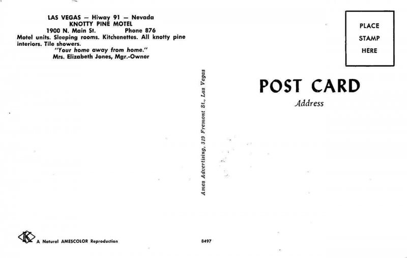 Las Vegas, NV KNOTTY PINE MOTEL Roadside c1950s Chrome Vintage Postcard