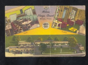 MILAN TENNESSEE PLAZA COURT MOTEL INTERIOR RESTAURANT LINEN ADVERTISING POSTCARD