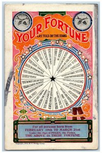 c1910's Your Fortune As Told By The Stars Roulette Unposted Antique Postcard