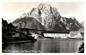 VINTAGE POSTCARD THE JACKSON LAKE DAM AT MORAN WYOMING REAL PHOTO