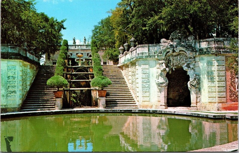 Vizcaya Miami Florida FL Water Stairway Postcard VTG UNP Koppel Vintage Unused 