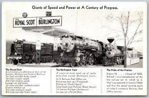 Vtg Royal Scot & Burlington Locomotives Railroad Century of Progress Postcard