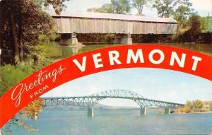 Vermont~Lake Champlain Bridge~Old Pulp Mill Bridge~1950s Banner Greetings 