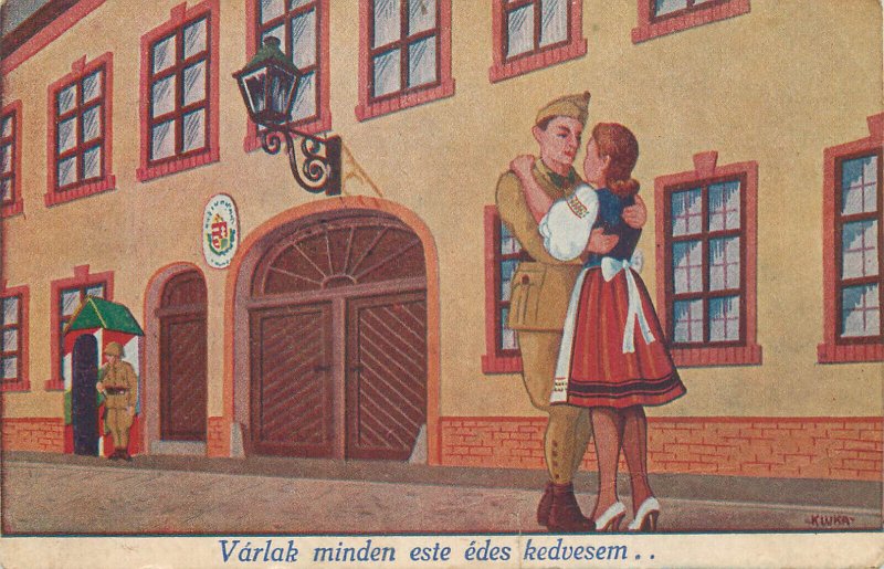 Military lover farewell Hungary ww2 greetings postcard