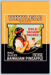 Ukulele Brand Dole  Hawaiian Pineapple   Postcard