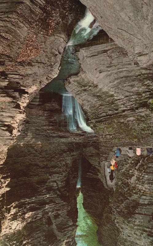 Vintage Postcard Minnehaha Falls Cavern Cascade Watkins Glen State Park New York