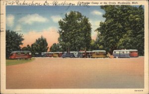 Muskegon Michigan MI Trailer Camp at Ovals Campers Airstream Linen Postcard