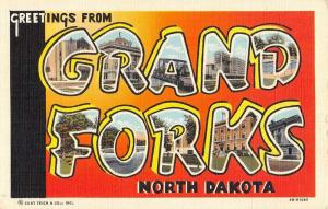 Grand Forks North Dakota Large Letter Linen Antique Postcard K53703