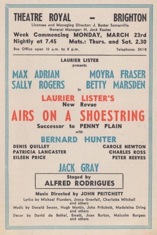 Airs On A Shoestring Moyra Fraser Brighton Theatre Flyer