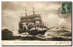 After the storm started in small sail - boat - boat - Old Postcard