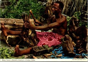 VINTAGE CONTINENTAL SIZE POSTCARD EBONY CARVER FINE SKILLS MAILED LIBERIA 1978 