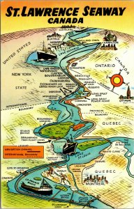 Vtg 1960s St Lawrence Seaway Canada Map Unused Postcard