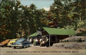 Camdenton MO Jacob's Cave Entrance Classic Cars Vintage Postcard