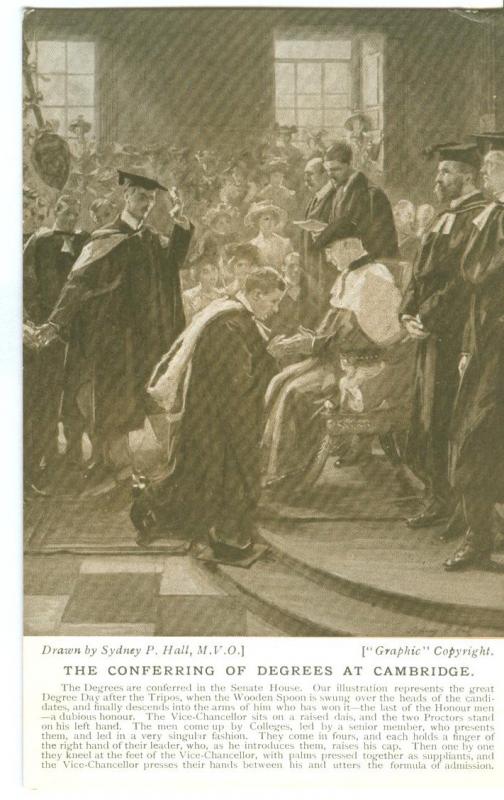 The Conferring of Degrees at Cambridge, old unused Postcard 