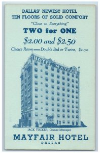 c1950's Mayfair Hotel & Restaurant Building Dallas Texas TX Advertising Postcard