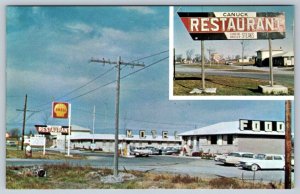 Canuck Restaurant, Napanee Ontario, Shell Gas, Motel, Old Cars, Vintage Postcard