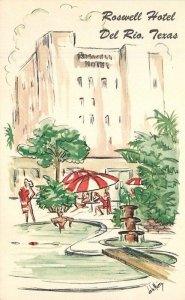 Texas Del Rio Roswell Hotel Swimming pool artist impression Postcard 22-7037