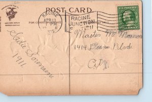 Easter Postcard Anthropomorphic Chicks Riding Rabbit Clapsaddle Racine WI 1911