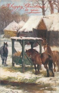 Postcard Animals horses Harry Payne The Farmyard in winter