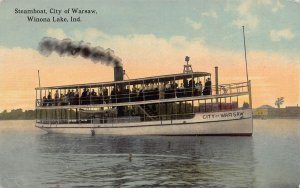 Steamer City of Warsaw Winona Lake Indiana 1910c postcard