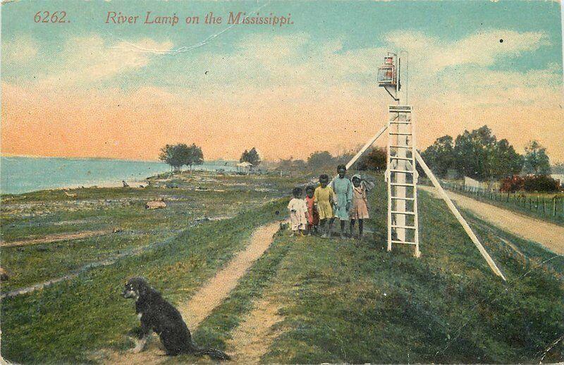 Black Children River Lamp Mississippi 1910 Postcard 23 Dog Waterfront 