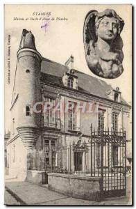 Etampes Postcard Old House and bust & # 39anne Pisseleu