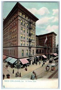 c1910 St Charles Hotel Building Carriage New Orleans Louisiana LA Tuck Postcard 