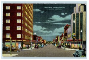 c1940's Broadway Looking South Billings Montana MT Vintage Postcard