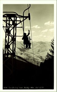 RPPC Skier on Baldy Mountain Ski Lift Sun Valley Idaho Real Photo Postcard EKC