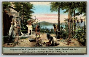 Native Americana~Seneca Hunter Indian Group Scene @ State Museum NY~Vintage PC