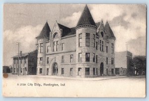 Huntington Indiana IN Postcard City Building Exterior Roadside 1913 Antique
