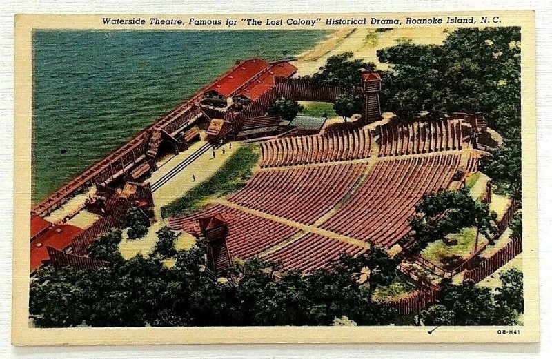 Waterside Theatre Roanoke Island NC The Lost Colony Linen Postcard Birdseye 