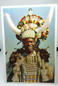Durban Ricksha Boy in full Regalia South Africa Vintage Postcard 1960s/1970s
