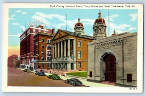 York Pennsylvania PA Postcard York County National Bank Court House Hotel 1920