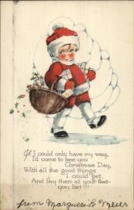 Christmas - Little Boy in Red Snowsuit c1915 Postcard