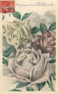 Roses baby surrealism 1909 fantasy postcard France 