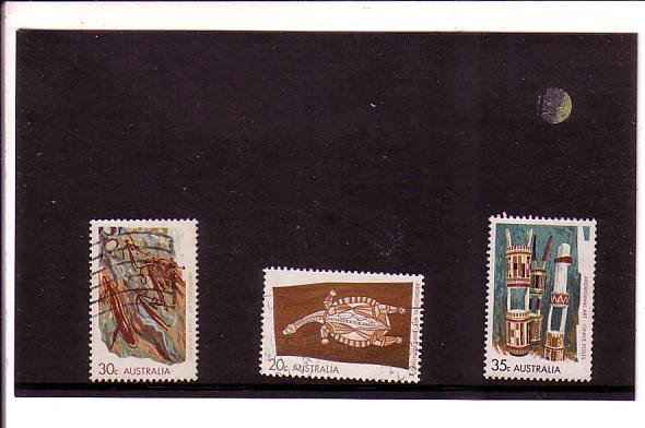 3 Different Used Australia Aboriginal Art Stamps