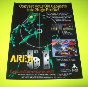 AREA 51 Original Kit Version 1995 Original NOS Video Arcade Game Flyer Vintage