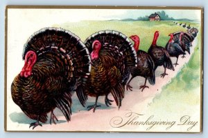 Portland Maine ME Postcard Thanksgiving Day Turkeys In Lined Embossed Tuck 1910