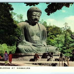 c1950s Kamakura, Japan Great Buddha Litho Photo Postcard Vtg Buddhism People A31