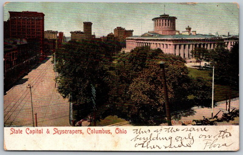 Columbus Ohio c1905 Postcard State Capitol And Skyscrapers glitter