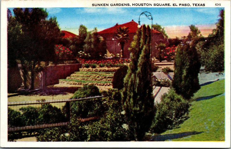Vtg 1920s Sunken Gardens Houston Square El Paso Texas TX Unused Postcard
