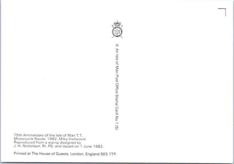 ISLE of MAN, UNITED KINGDOM  1961 MOTORCYCLE RACE PO Stamp Card 1982