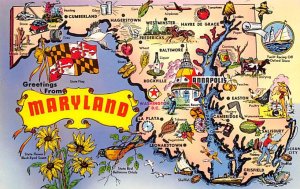 Greetings from Maryland USA Map Unused 