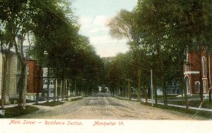 VT - Montpelier. Main Street, Residence Section (Crease in card)