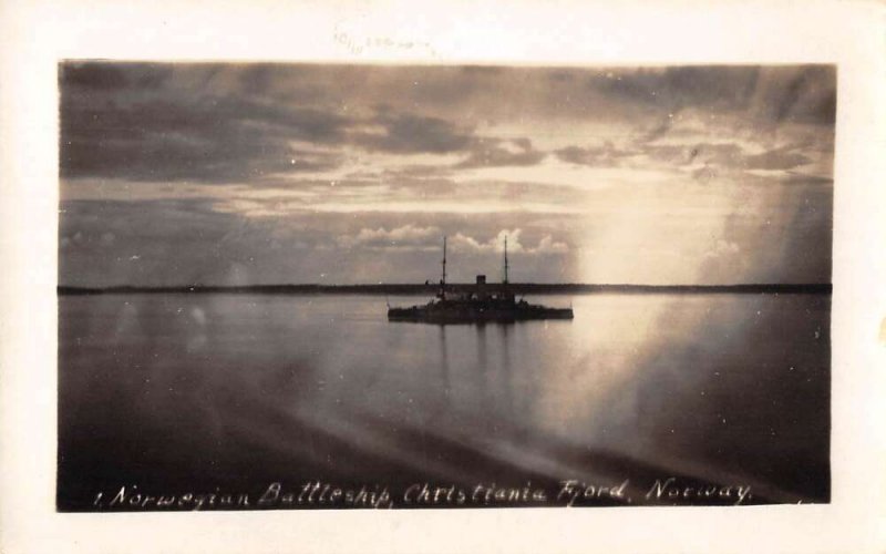 Christiania Fjord Norway Norwegian Battleship Real Photo Postcard AA55966